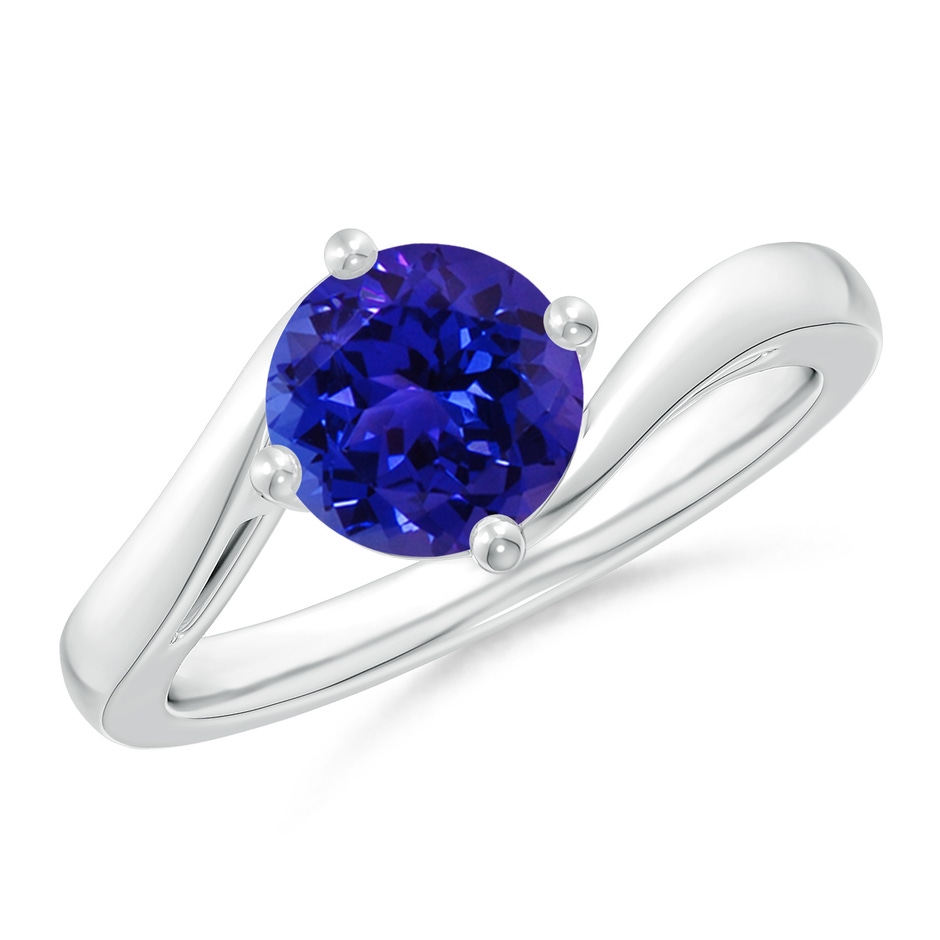 7mm AAAA Classic Round Tanzanite Solitaire Bypass Ring in 18K White Gold 
