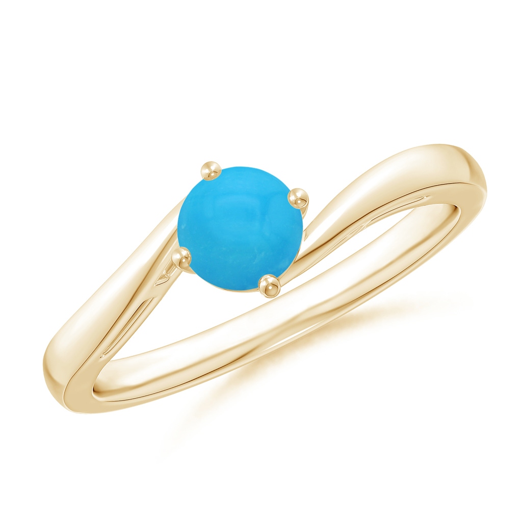 5mm AAAA Classic Round Turquoise Solitaire Bypass Ring in Yellow Gold