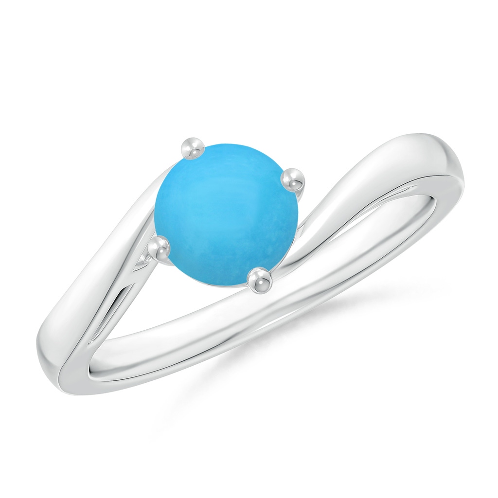 6mm AAA Classic Round Turquoise Solitaire Bypass Ring in White Gold