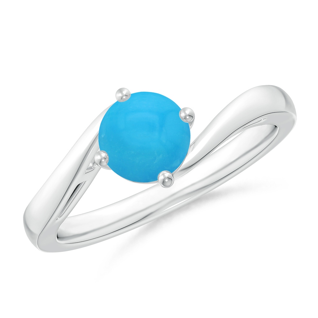 6mm AAAA Classic Round Turquoise Solitaire Bypass Ring in White Gold