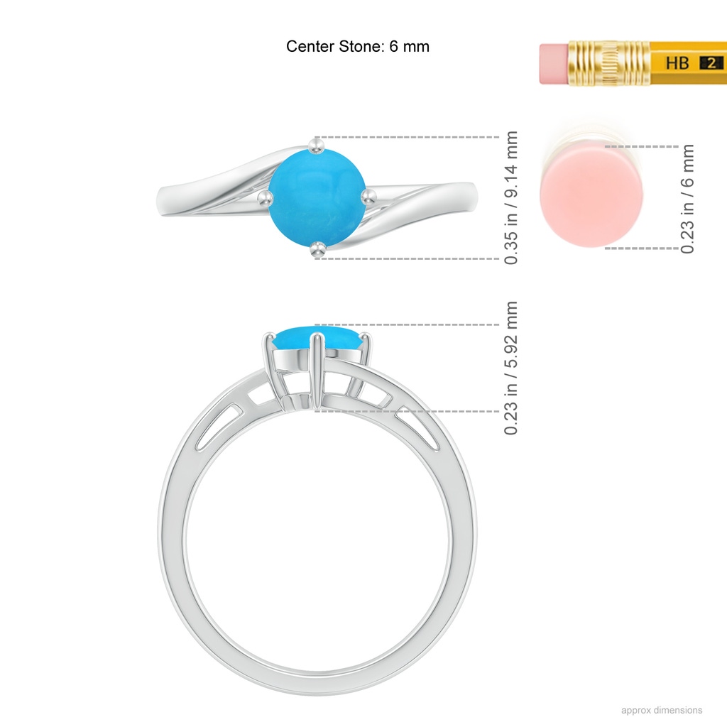 6mm AAAA Classic Round Turquoise Solitaire Bypass Ring in White Gold Ruler