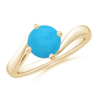 7mm AAAA Classic Round Turquoise Solitaire Bypass Ring in Yellow Gold