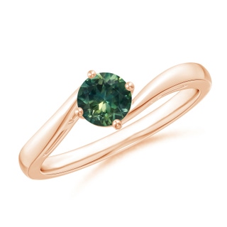 5mm AA Classic Round Teal Montana Sapphire Solitaire Bypass Ring in Rose Gold
