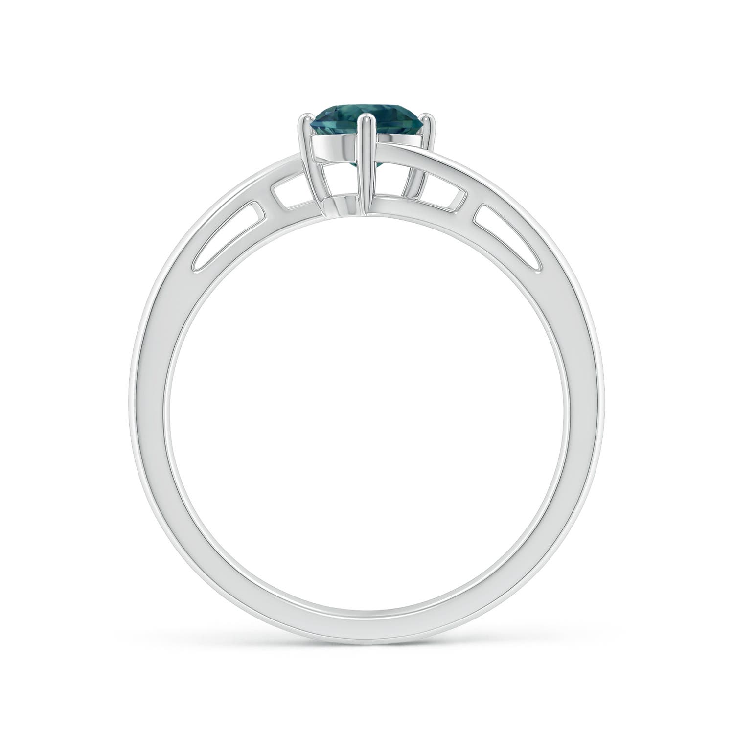 5mm AAA Classic Round Teal Montana Sapphire Solitaire Bypass Ring in White Gold - side 2