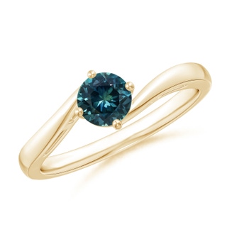 5mm AAA Classic Round Teal Montana Sapphire Solitaire Bypass Ring in Yellow Gold