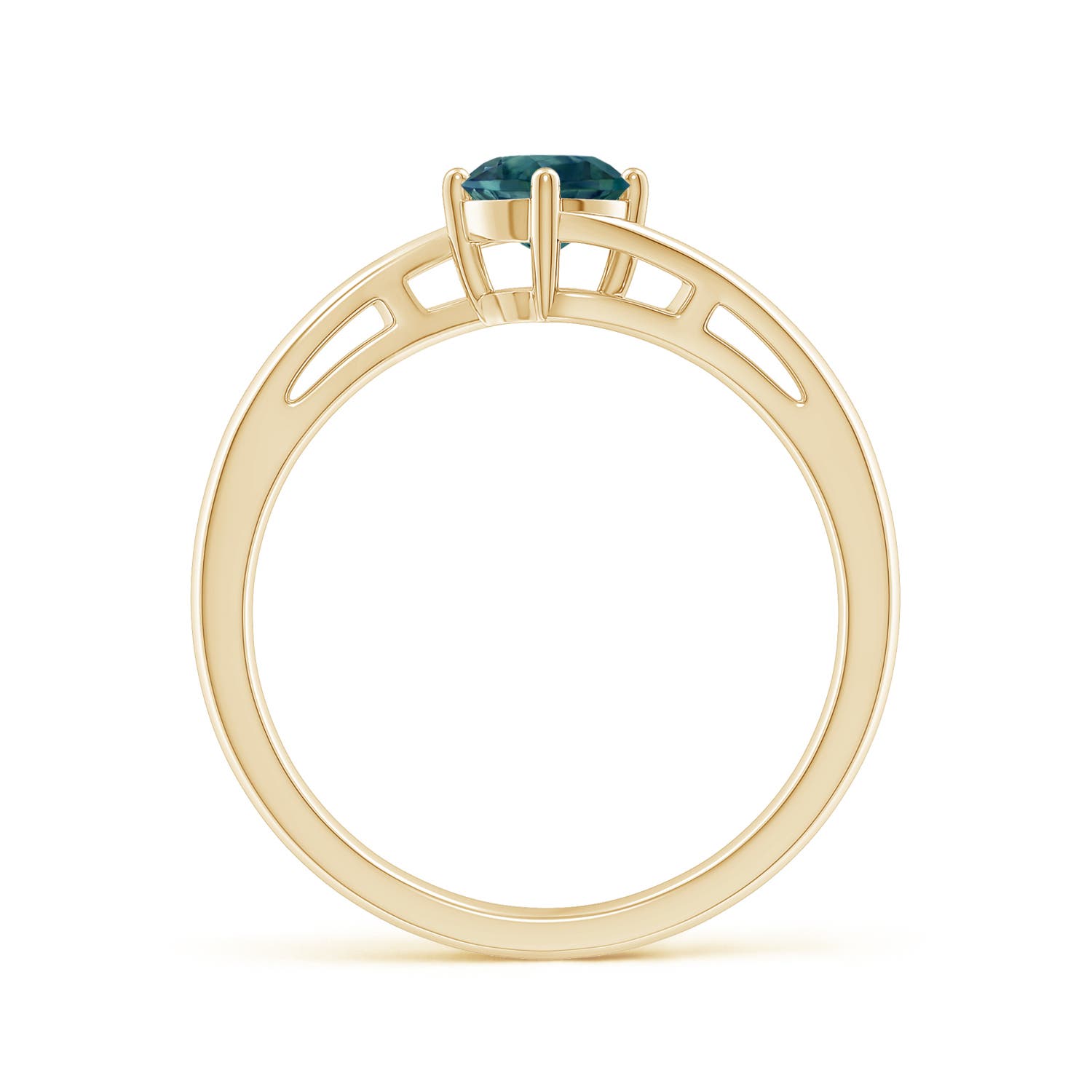 5mm AAA Classic Round Teal Montana Sapphire Solitaire Bypass Ring in Yellow Gold