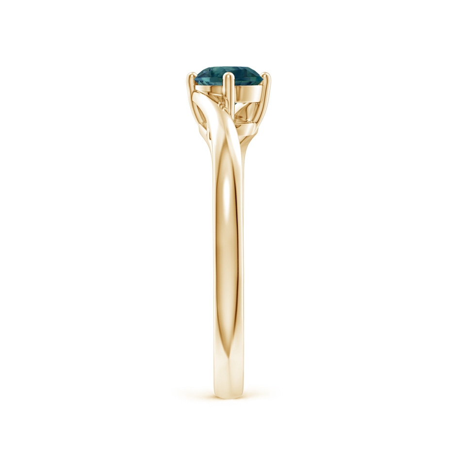 5mm AAA Classic Round Teal Montana Sapphire Solitaire Bypass Ring in Yellow Gold side-2