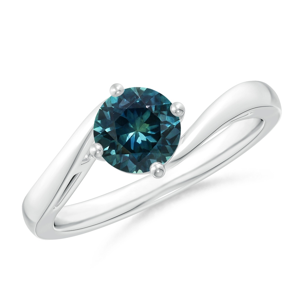 6mm AAA Classic Round Teal Montana Sapphire Solitaire Bypass Ring in P950 Platinum