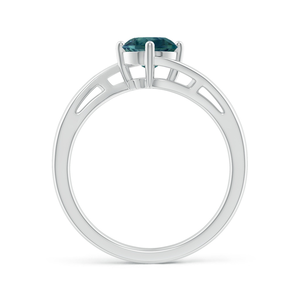 6mm AAA Classic Round Teal Montana Sapphire Solitaire Bypass Ring in P950 Platinum Side-1