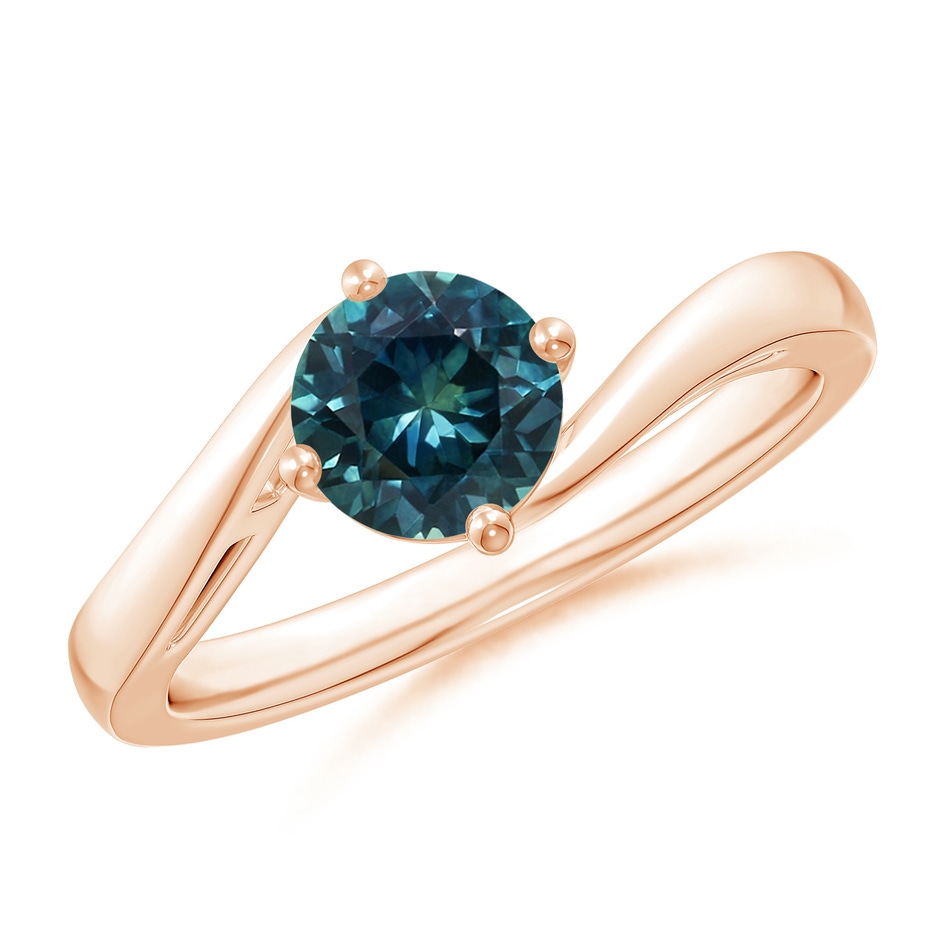 6mm AAA Classic Round Teal Montana Sapphire Solitaire Bypass Ring in Rose Gold 
