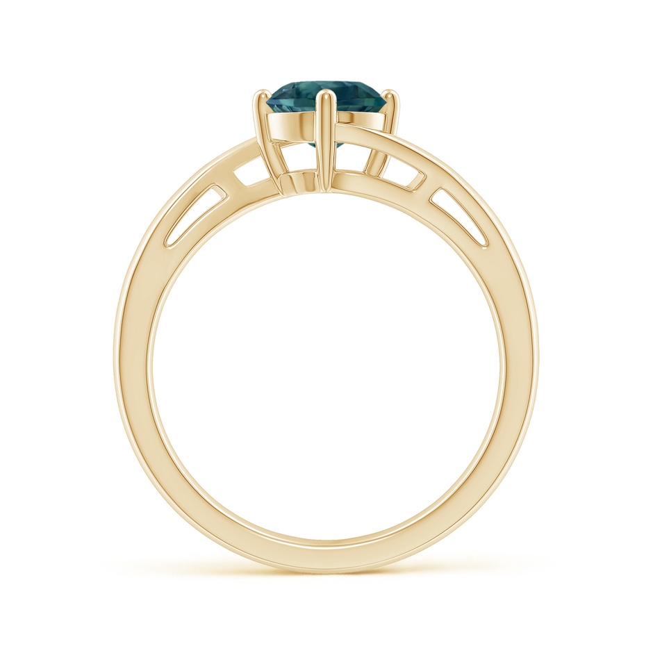 6mm AAA Classic Round Teal Montana Sapphire Solitaire Bypass Ring in Yellow Gold side-1