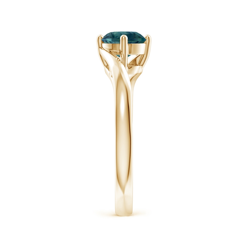 6mm AAA Classic Round Teal Montana Sapphire Solitaire Bypass Ring in Yellow Gold side-2