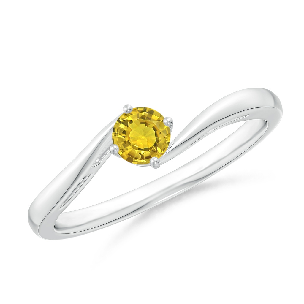 4mm AAAA Classic Round Yellow Sapphire Solitaire Bypass Ring in White Gold