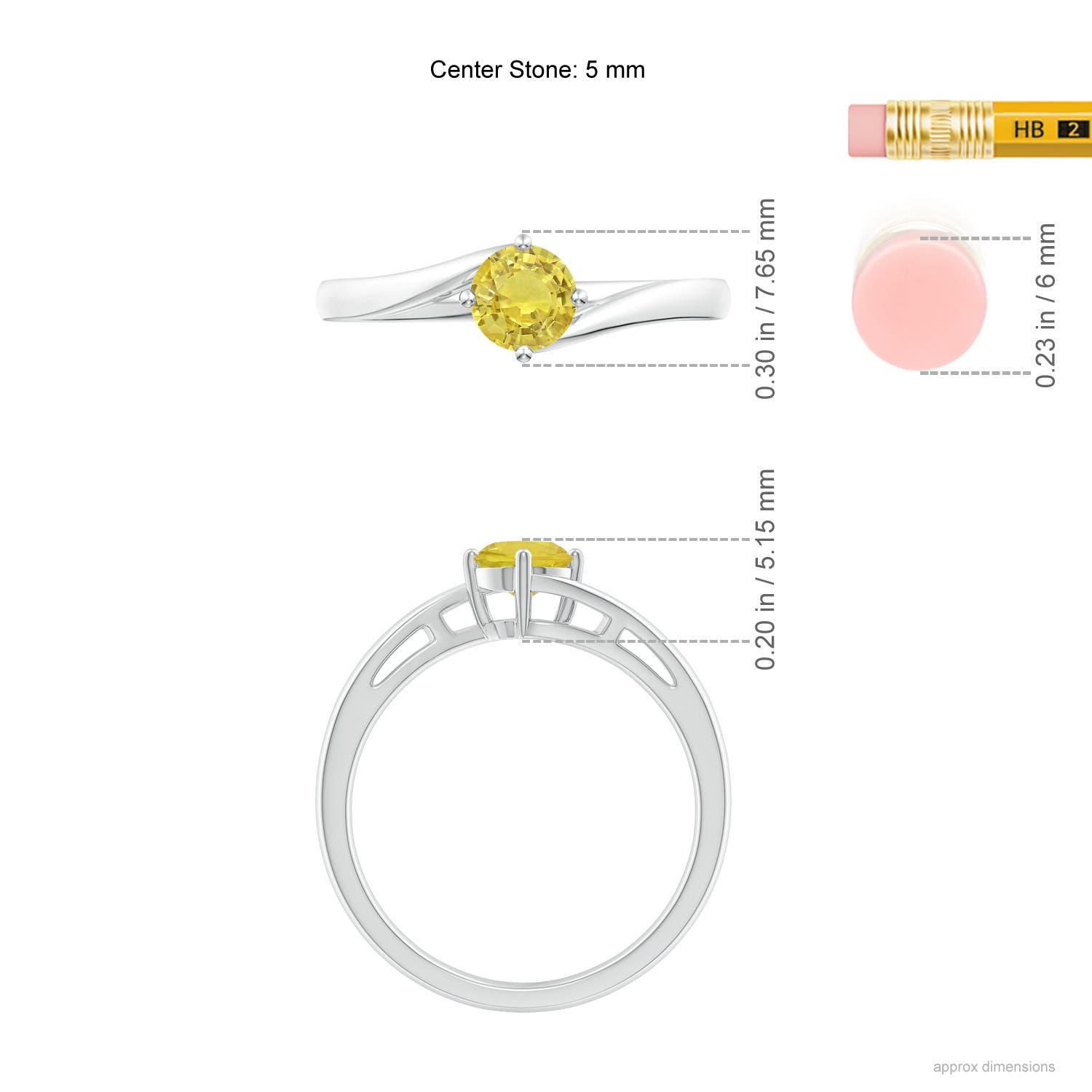 AA - Yellow Sapphire / 0.53 CT / 14 KT White Gold