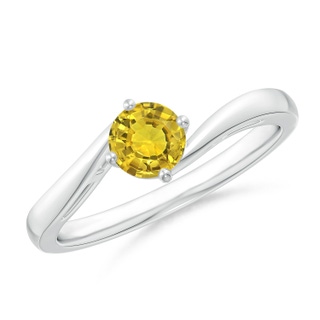 5mm AAAA Classic Round Yellow Sapphire Solitaire Bypass Ring in White Gold
