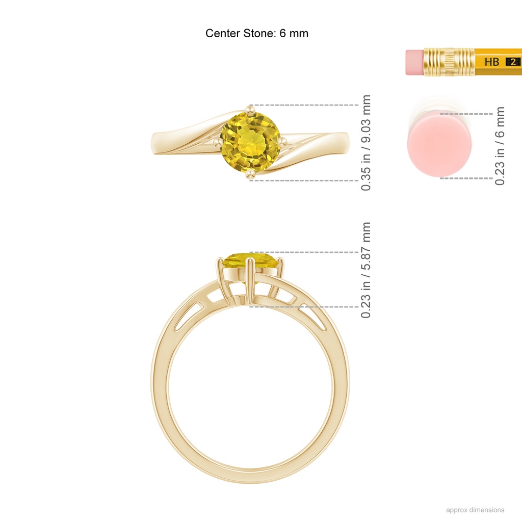 6mm AAAA Classic Round Yellow Sapphire Solitaire Bypass Ring in Yellow Gold Ruler