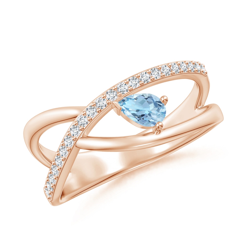 5x3mm AAA Criss Cross Pear Shaped Aquamarine Ring with Diamond Accents in Rose Gold 