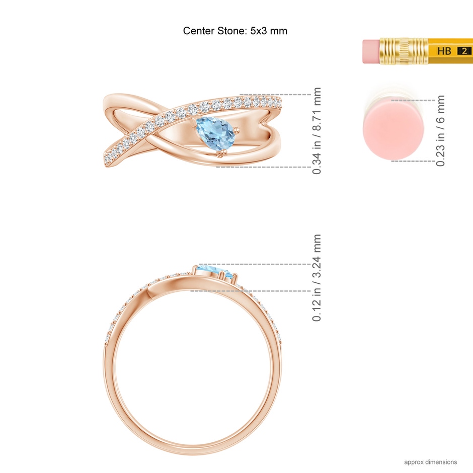 5x3mm AAA Criss Cross Pear Shaped Aquamarine Ring with Diamond Accents in Rose Gold ruler