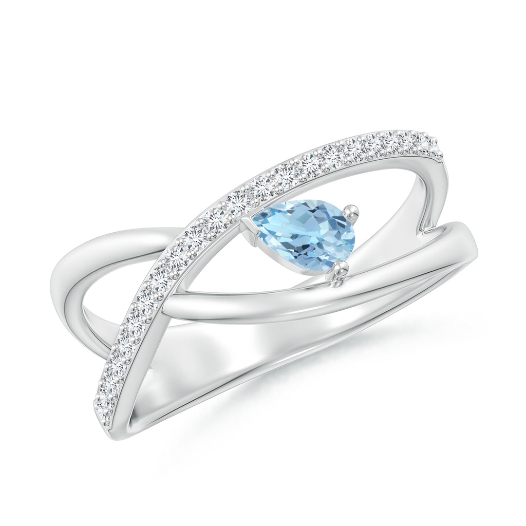 5x3mm AAA Criss Cross Pear Shaped Aquamarine Ring with Diamond Accents in White Gold
