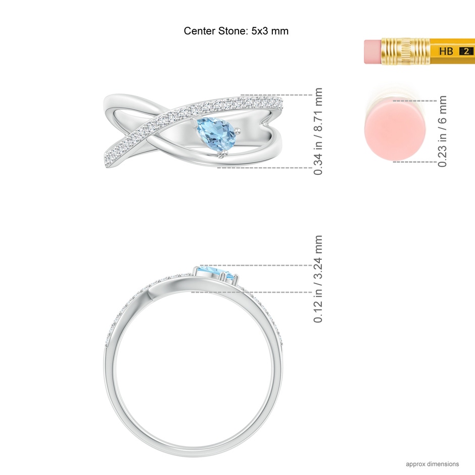 5x3mm AAA Criss Cross Pear Shaped Aquamarine Ring with Diamond Accents in White Gold ruler