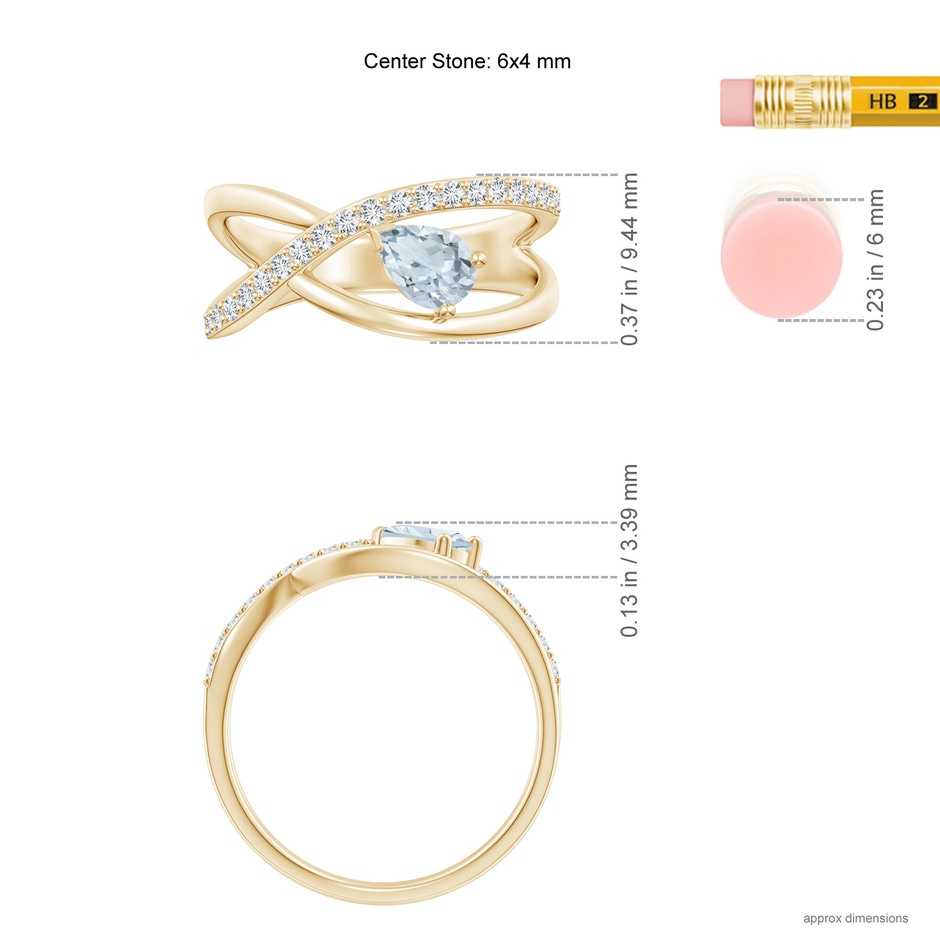 6x4mm A Criss Cross Pear Shaped Aquamarine Ring with Diamond Accents in Yellow Gold ruler