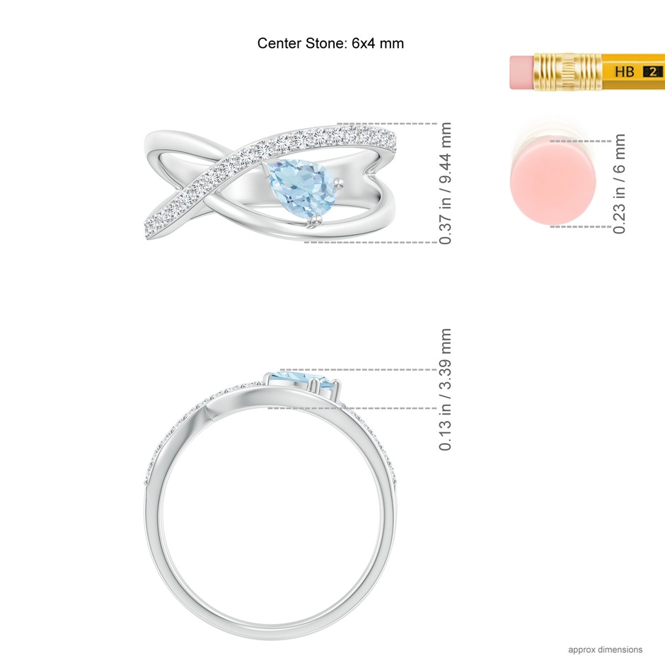 6x4mm AA Criss Cross Pear Shaped Aquamarine Ring with Diamond Accents in P950 Platinum ruler