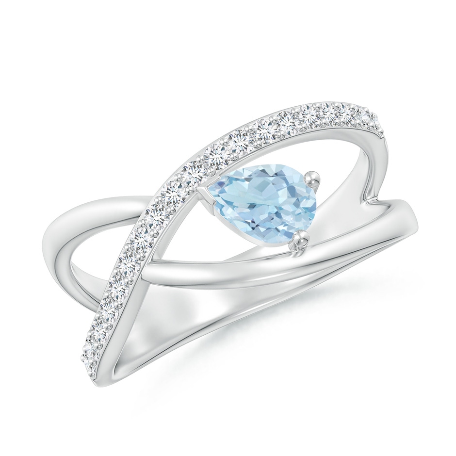 6x4mm AA Criss Cross Pear Shaped Aquamarine Ring with Diamond Accents in White Gold 