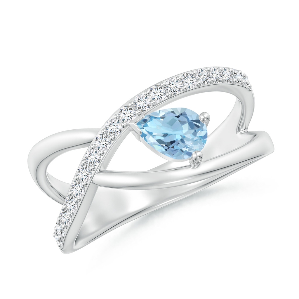 6x4mm AAA Criss Cross Pear Shaped Aquamarine Ring with Diamond Accents in White Gold