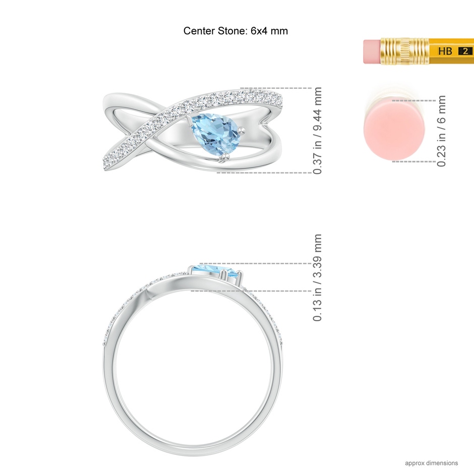 6x4mm AAA Criss Cross Pear Shaped Aquamarine Ring with Diamond Accents in White Gold ruler