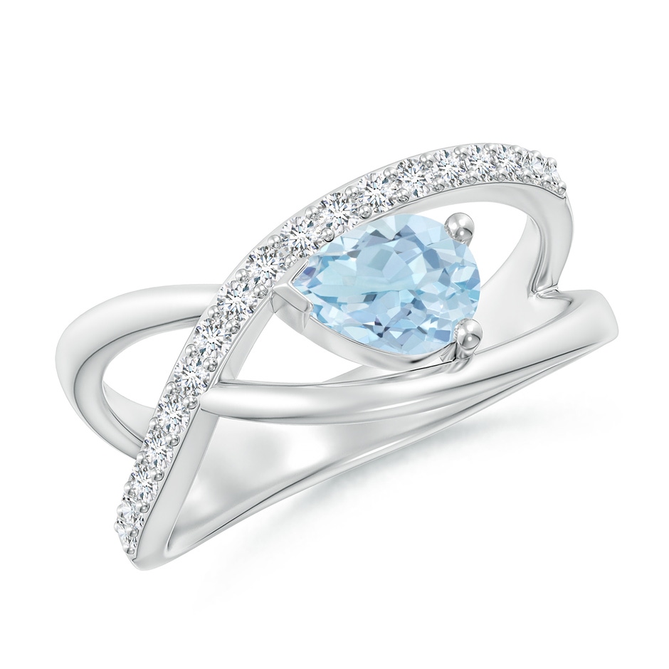 7x5mm AA Criss Cross Pear Shaped Aquamarine Ring with Diamond Accents in P950 Platinum 