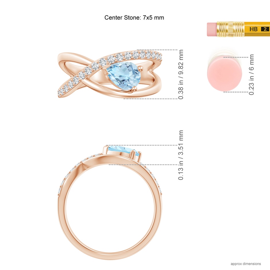 7x5mm AAA Criss Cross Pear Shaped Aquamarine Ring with Diamond Accents in Rose Gold ruler