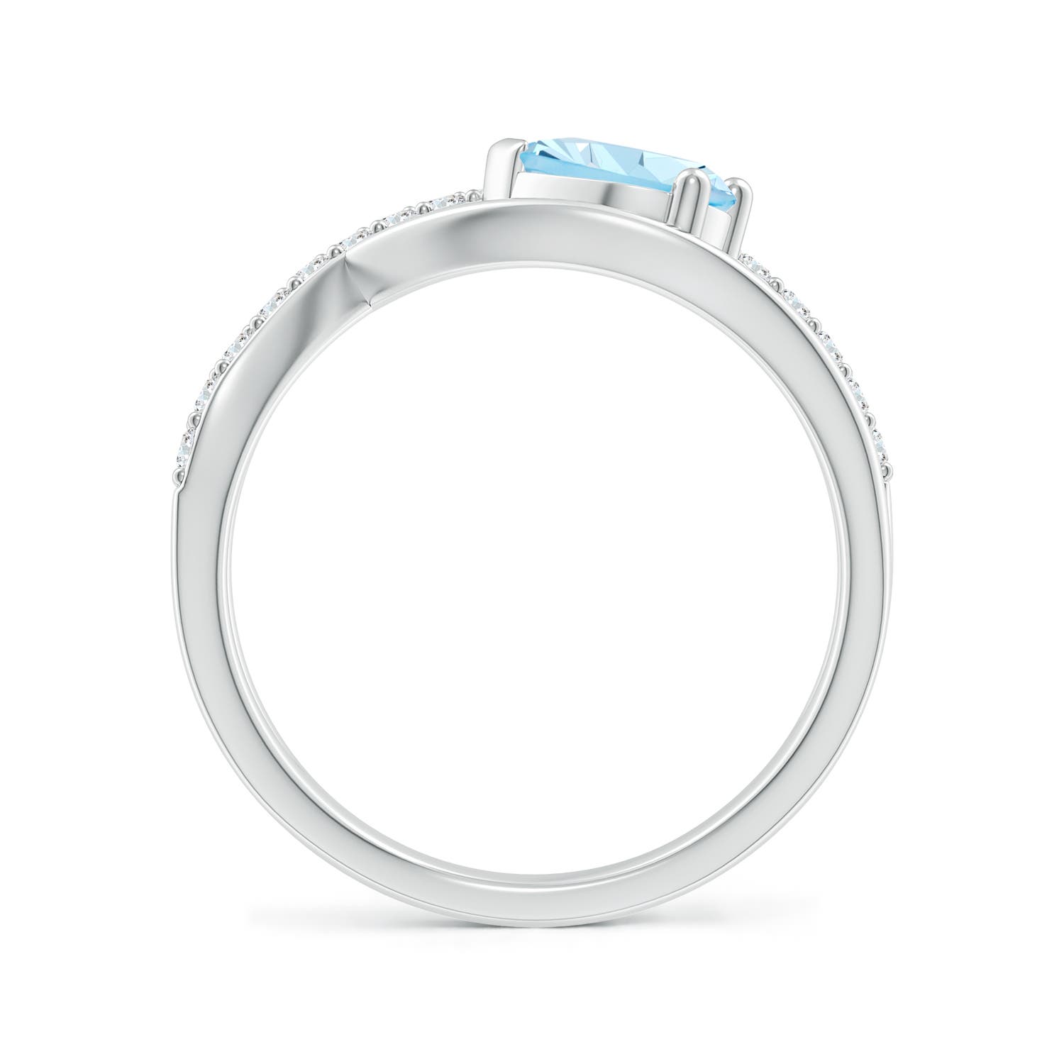 7x5mm AAA Criss Cross Pear Shaped Aquamarine Ring with Diamond Accents in White Gold
