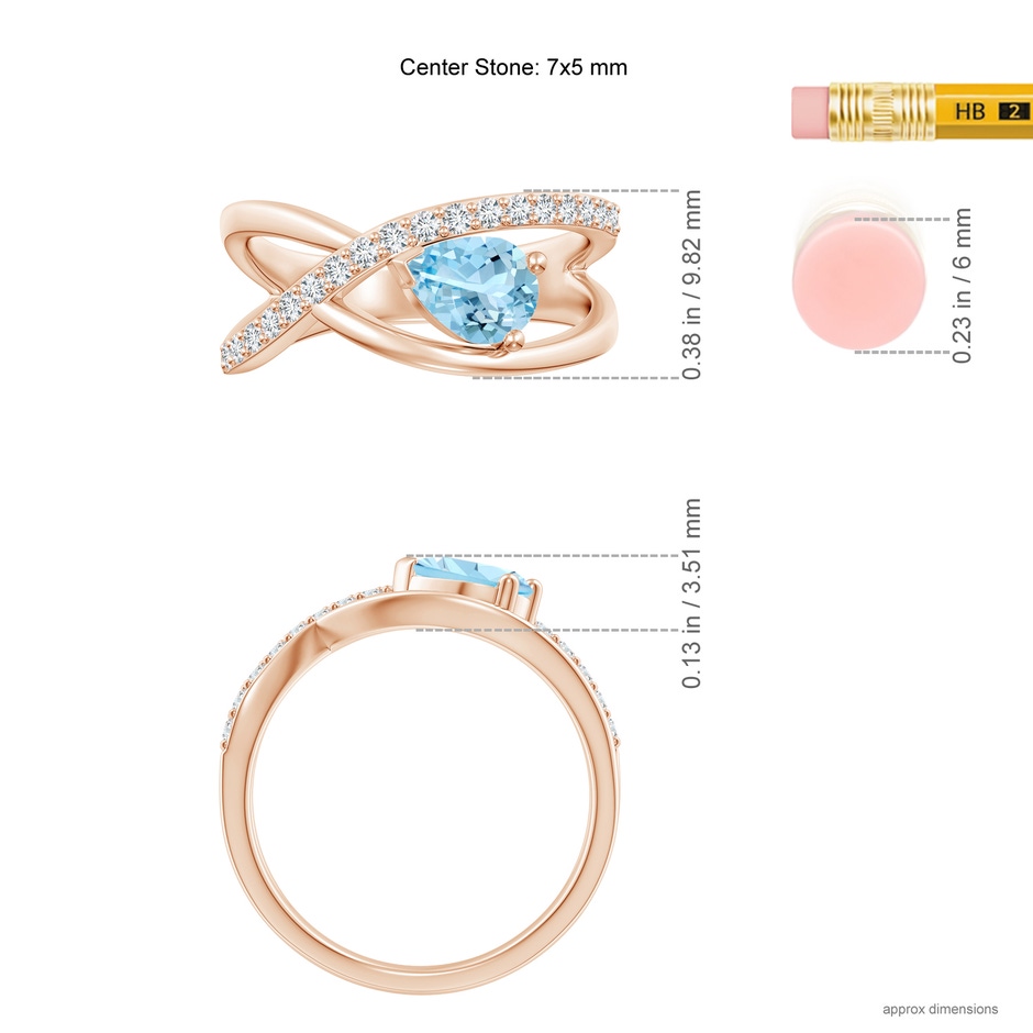 7x5mm AAAA Criss Cross Pear Shaped Aquamarine Ring with Diamond Accents in Rose Gold ruler