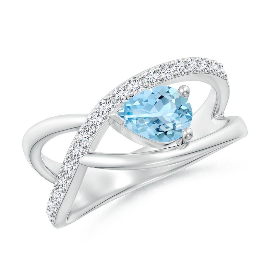 7x5mm AAAA Criss Cross Pear Shaped Aquamarine Ring with Diamond Accents in White Gold 