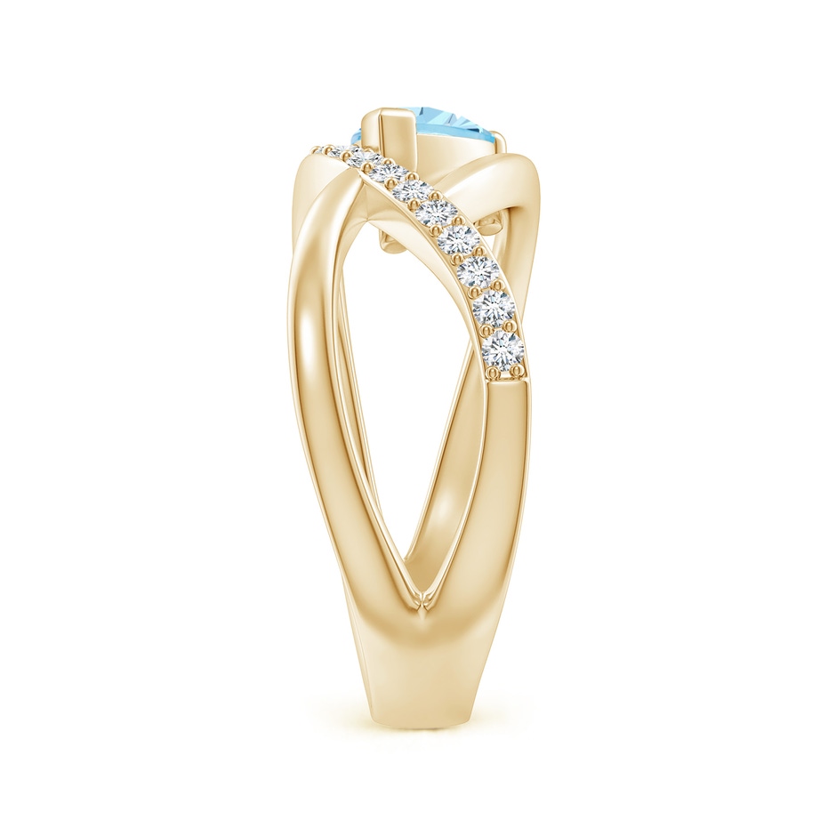 7x5mm AAAA Criss Cross Pear Shaped Aquamarine Ring with Diamond Accents in Yellow Gold side-2