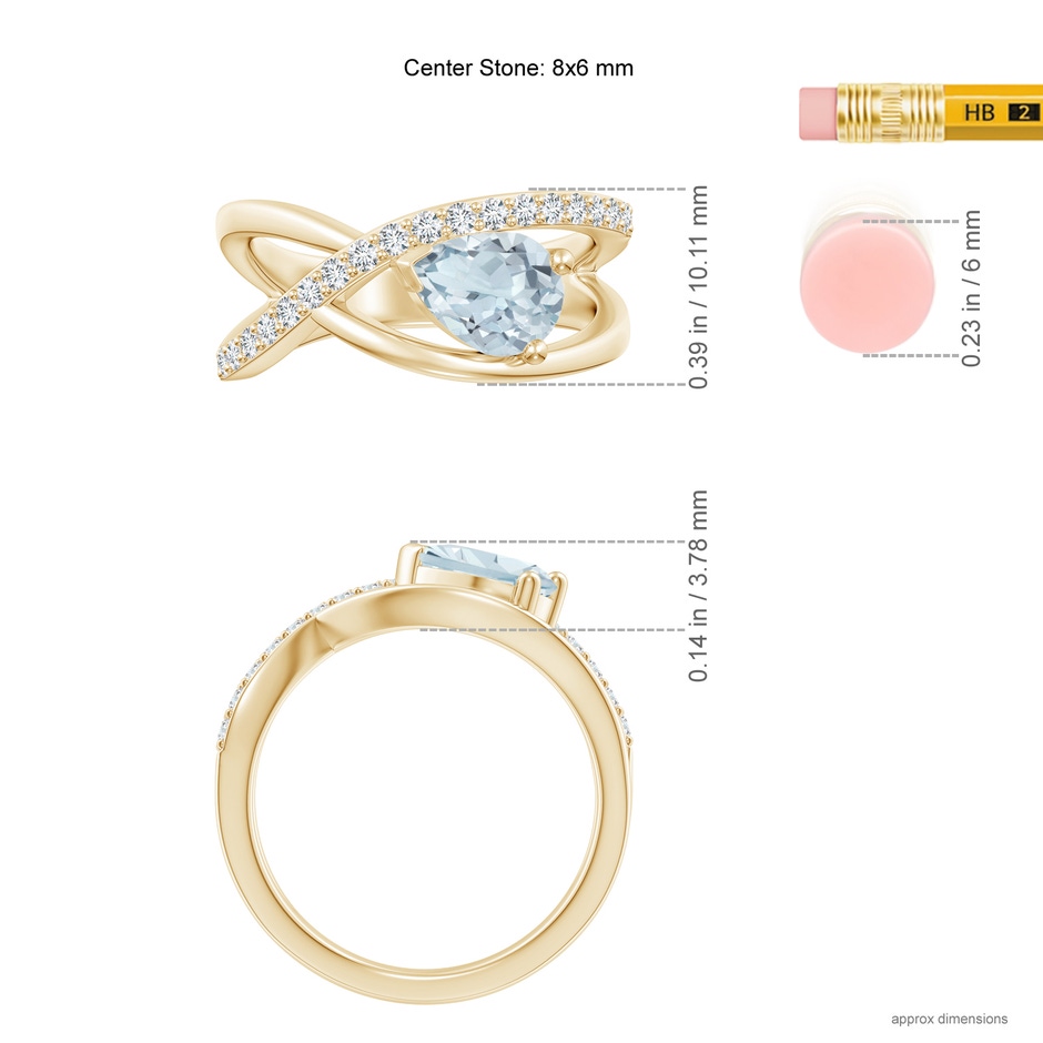 8x6mm A Criss Cross Pear Shaped Aquamarine Ring with Diamond Accents in Yellow Gold ruler