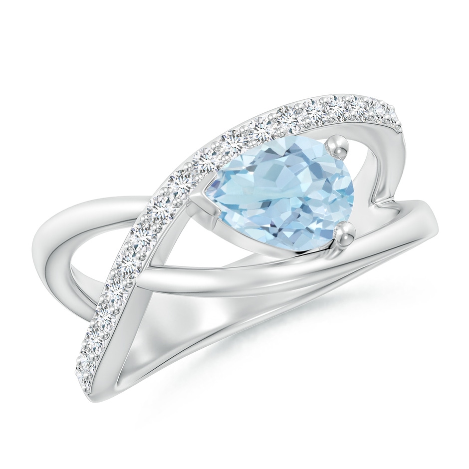 8x6mm AA Criss Cross Pear Shaped Aquamarine Ring with Diamond Accents in White Gold 