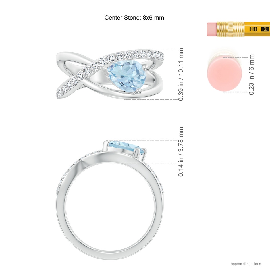 8x6mm AA Criss Cross Pear Shaped Aquamarine Ring with Diamond Accents in White Gold ruler