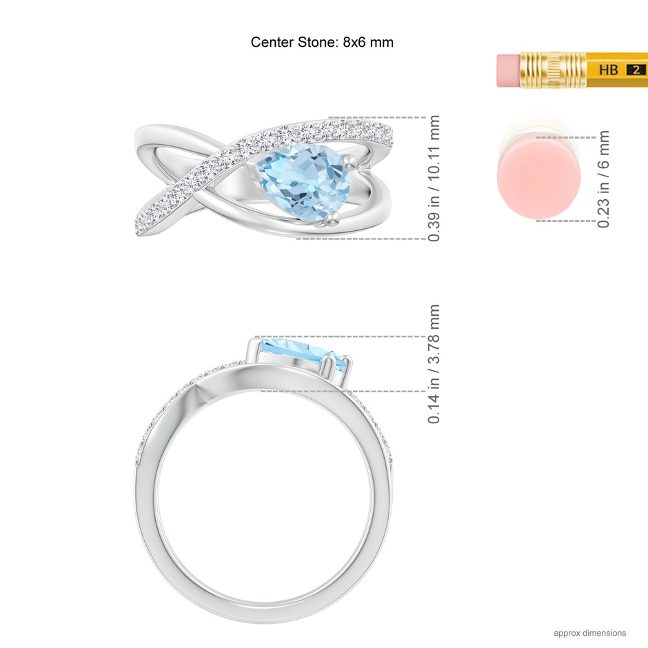8x6mm AAA Criss Cross Pear Shaped Aquamarine Ring with Diamond Accents in White Gold ruler