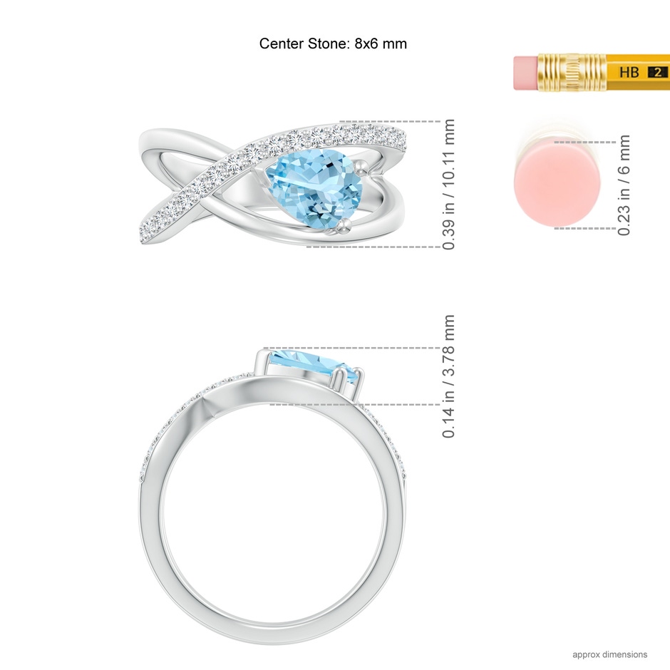 8x6mm AAAA Criss Cross Pear Shaped Aquamarine Ring with Diamond Accents in P950 Platinum ruler