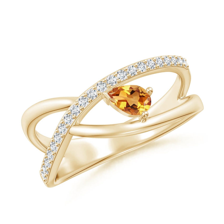 5x3mm AA Criss Cross Pear Shaped Citrine Ring with Diamond Accents in Yellow Gold 