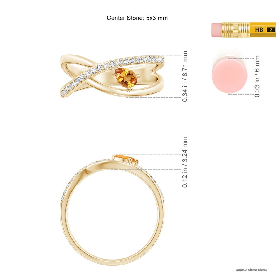 5x3mm AA Criss Cross Pear Shaped Citrine Ring with Diamond Accents in Yellow Gold ruler