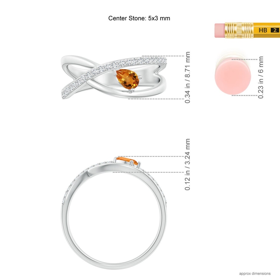 5x3mm AAA Criss Cross Pear Shaped Citrine Ring with Diamond Accents in White Gold ruler