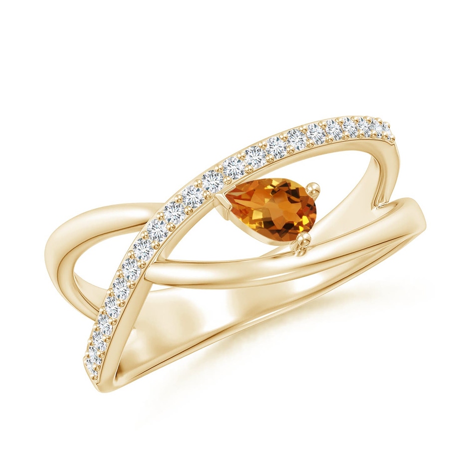 5x3mm AAA Criss Cross Pear Shaped Citrine Ring with Diamond Accents in Yellow Gold 
