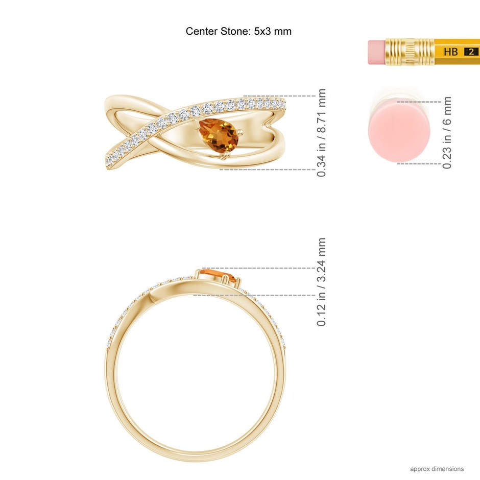 5x3mm AAA Criss Cross Pear Shaped Citrine Ring with Diamond Accents in Yellow Gold ruler