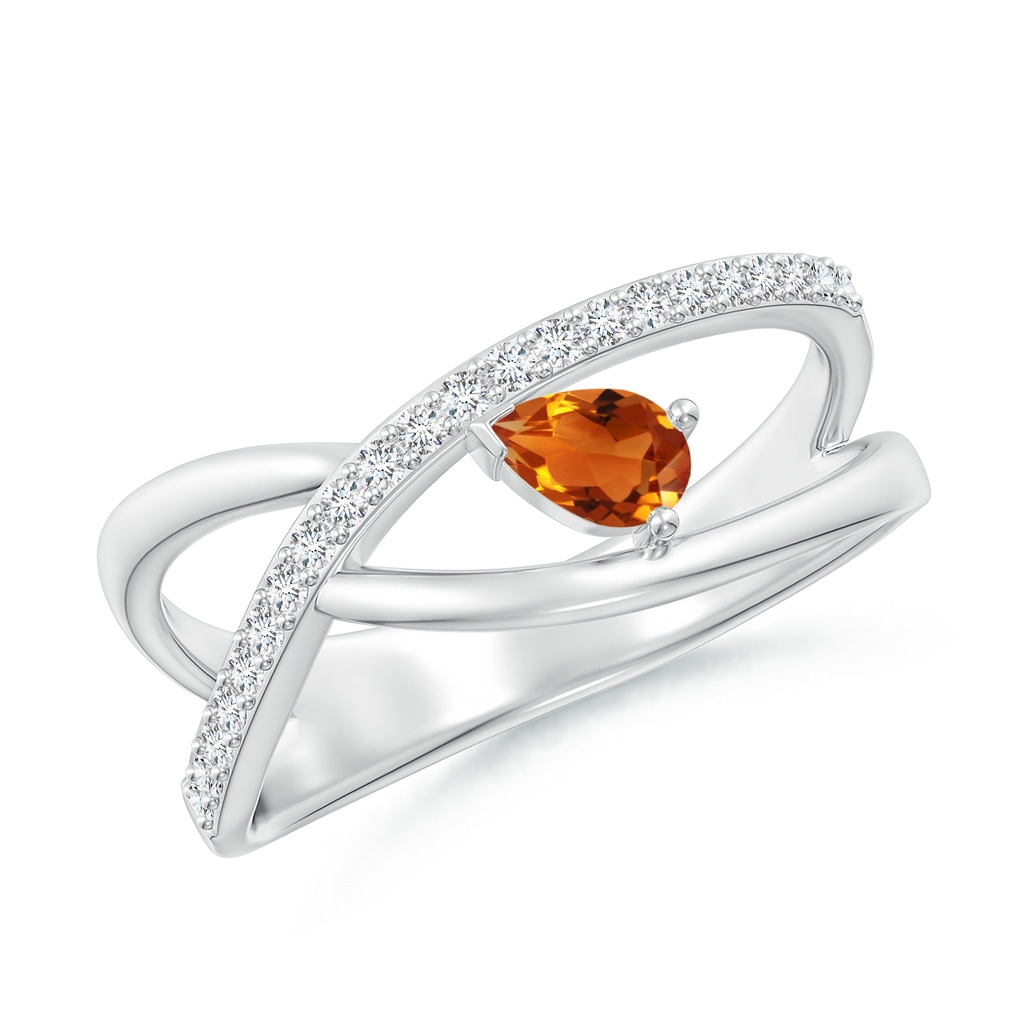 5x3mm AAAA Criss Cross Pear Shaped Citrine Ring with Diamond Accents in P950 Platinum