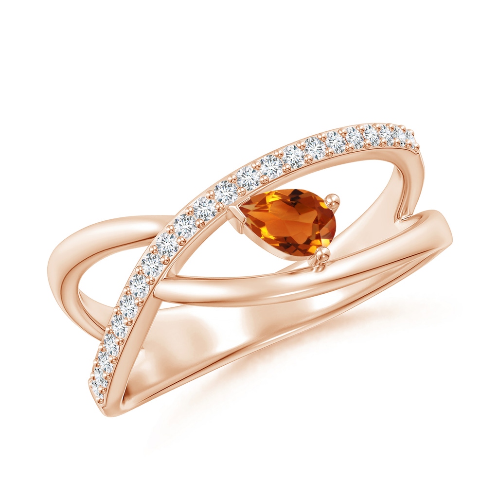 5x3mm AAAA Criss Cross Pear Shaped Citrine Ring with Diamond Accents in Rose Gold