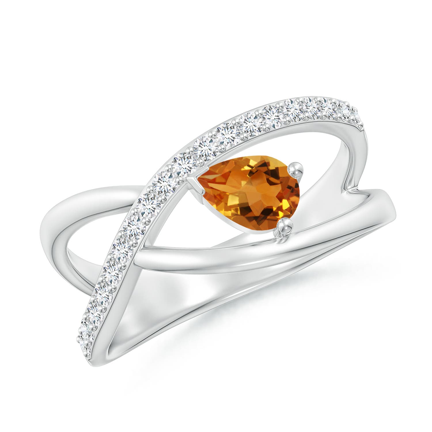 Criss Cross Pear Shaped Citrine Ring with Diamond Accents