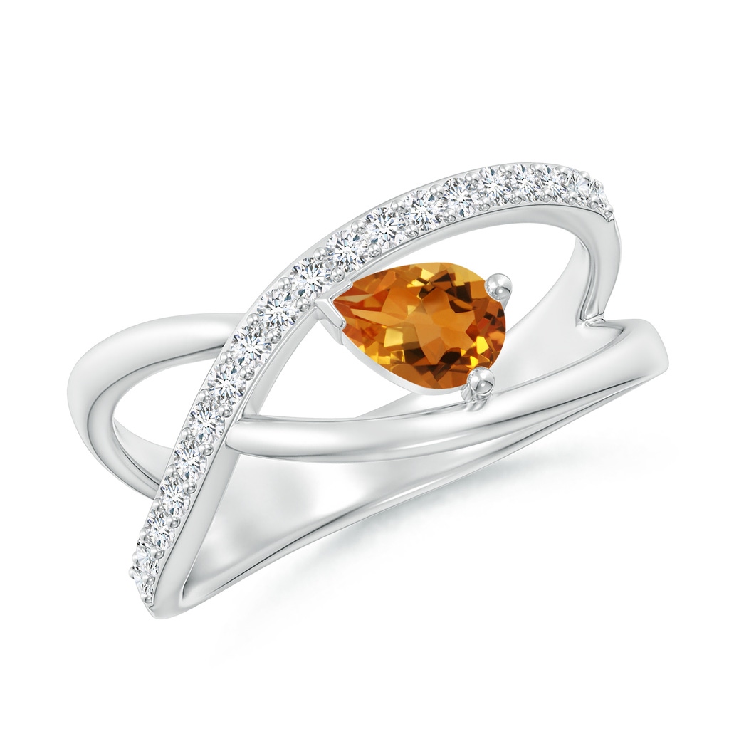 6x4mm AAA Criss Cross Pear Shaped Citrine Ring with Diamond Accents in White Gold 