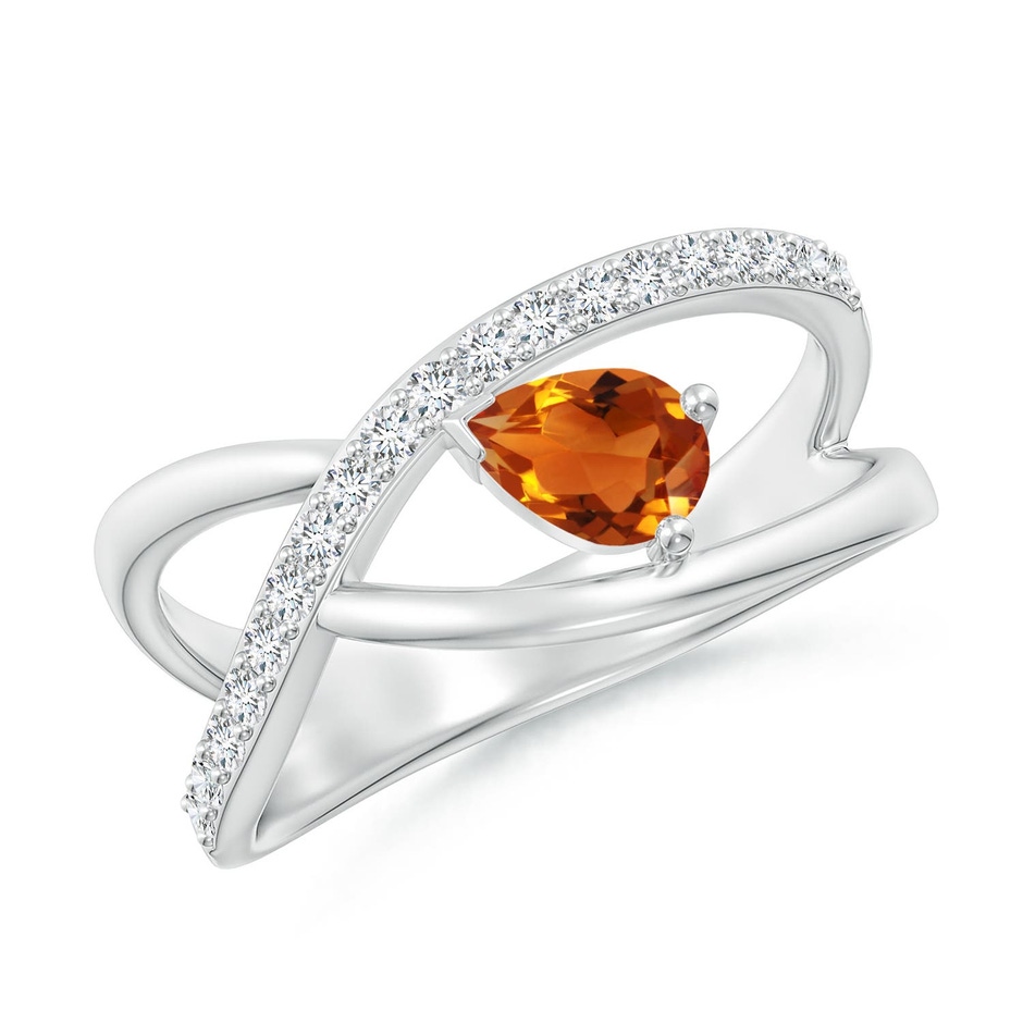 6x4mm AAAA Criss Cross Pear Shaped Citrine Ring with Diamond Accents in White Gold 